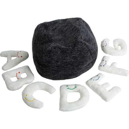 Alphabet Plush Set - Cream Letters with Dark Grey Bag