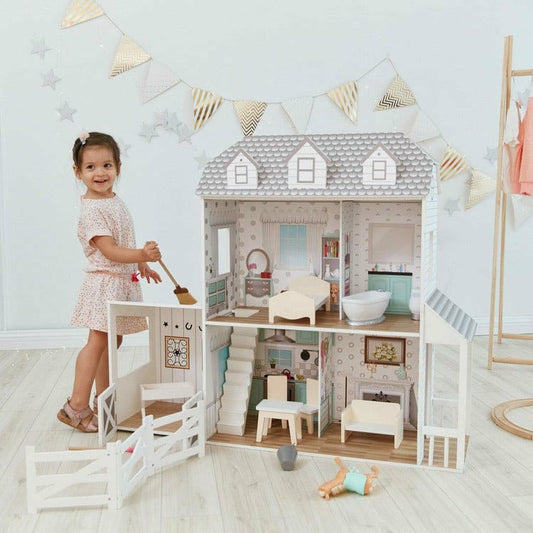 Dreamland Farm House Dollhouse - White / Grey
