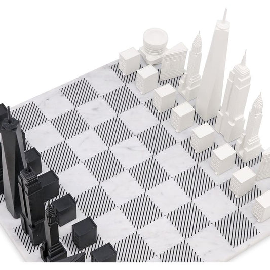 New York City Edition Acrylic Chess Set with Marble Hatch Board