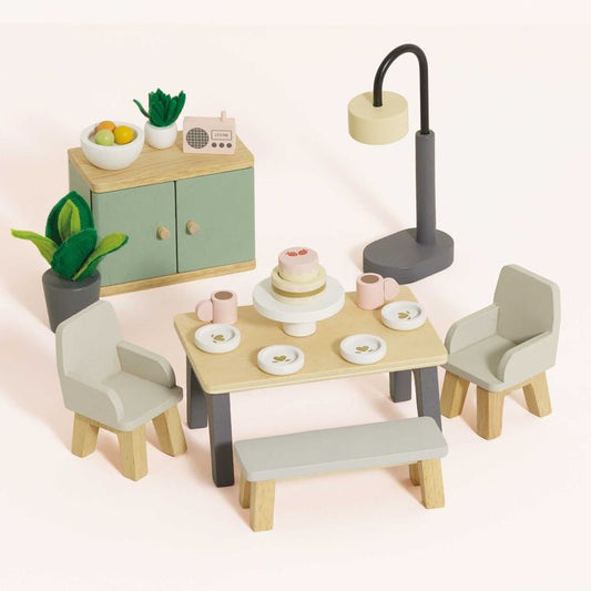 18-Piece Wooden Dollhouse Dining Room Set