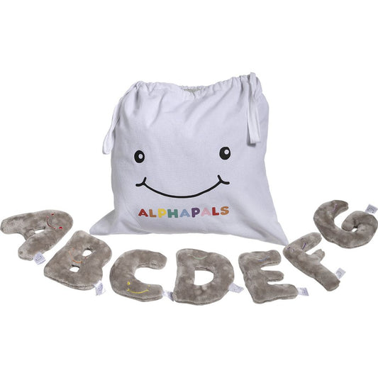 Alphabet Mini Plush Set - Rhino Grey Letters with White Drawstring Bag