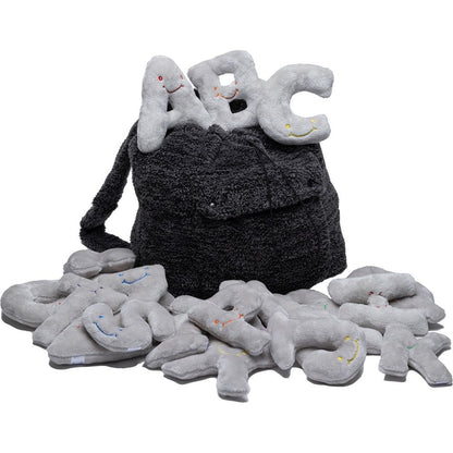 Alphabet Plush Set - Dove Grey Letters with Dark Grey Backpack