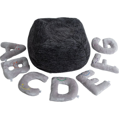 Alphabet Plush Set - Dove Grey Letters with Dark Grey Bag