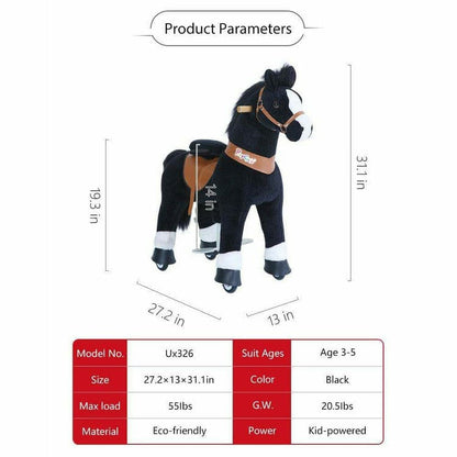 Black Model U Ride-On Horse - 3-4 Years