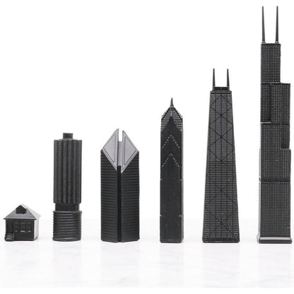 Chicago Edition Stainless Steel Chess Set with Marble Hatch Board