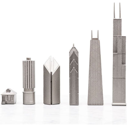 Chicago Edition Stainless Steel Chess Set with Wood Map Board