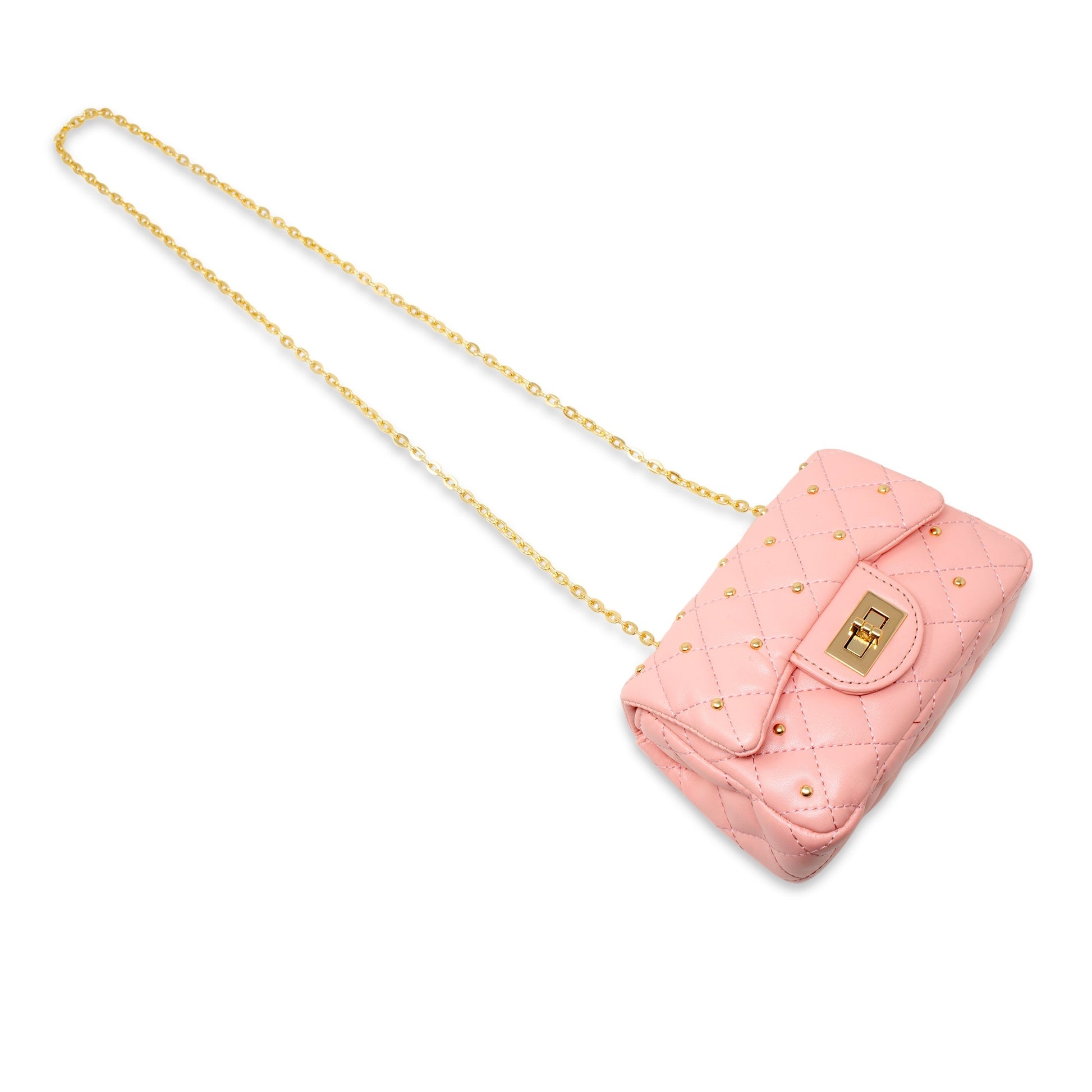 Classic Quilted Stud Handbag - Pink