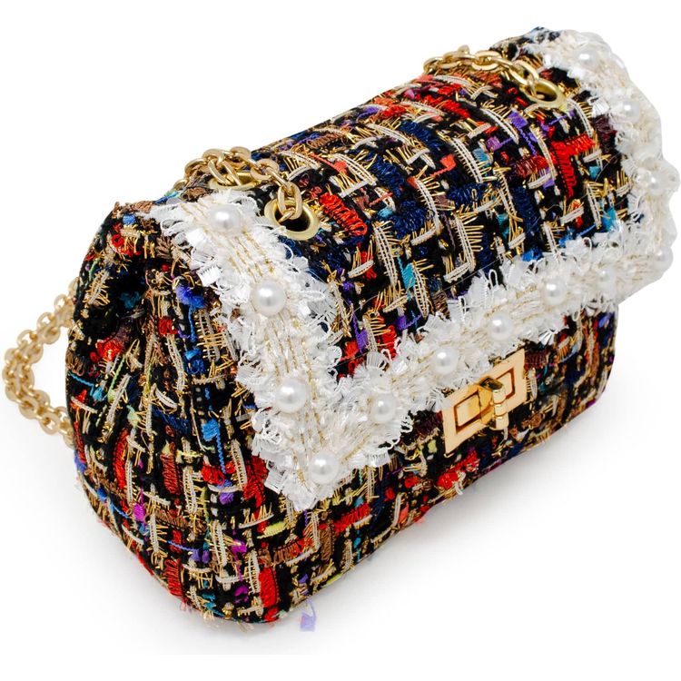 Classic Tweed Handbag with Pearls - Black