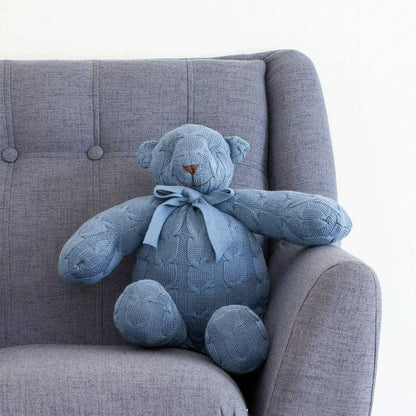 Dark Blue Cable Knit Plush Teddy Bear