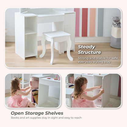 Deluxe Glow Wooden Vanity Desk with LED Lights & Cork Panels