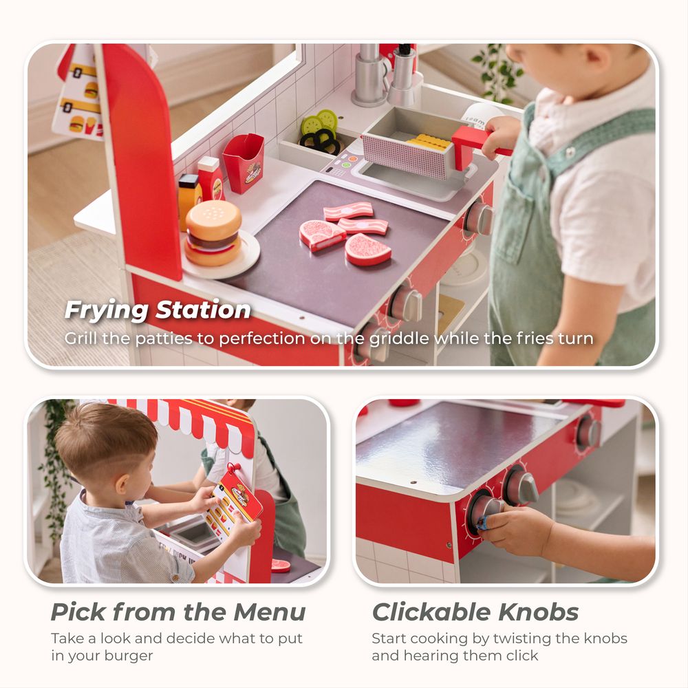 Flip & Fry Wooden Burger Shop with 29 Pcs Accessories