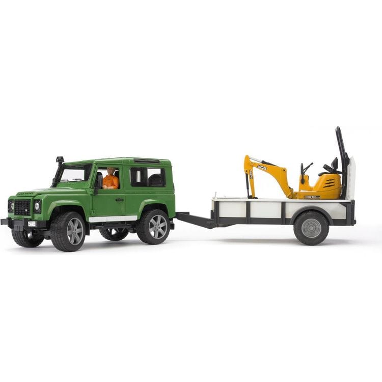 Land Rover with Trailer, Worker & JCB Excavator