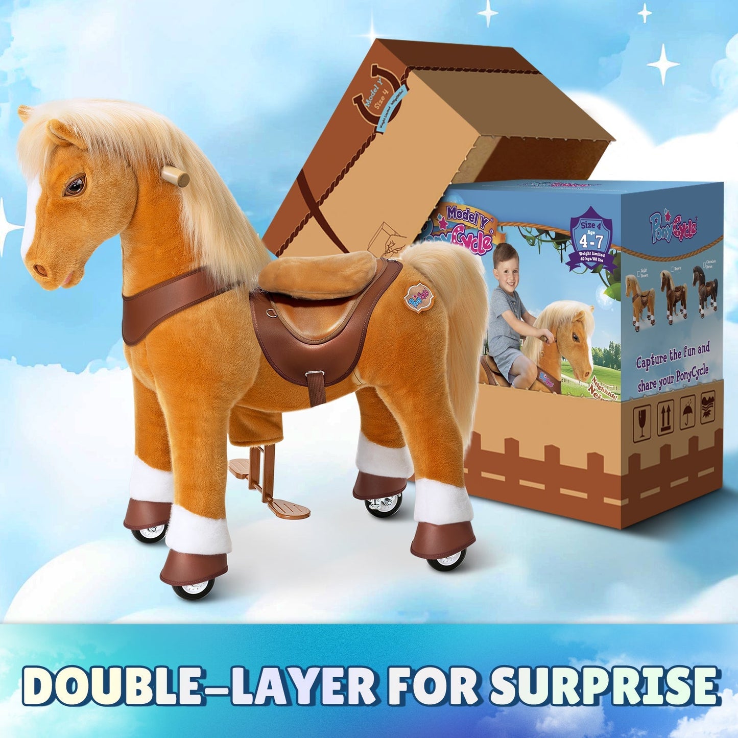Light Brown Horse Model Y Ride on Toy - 4-7 Years