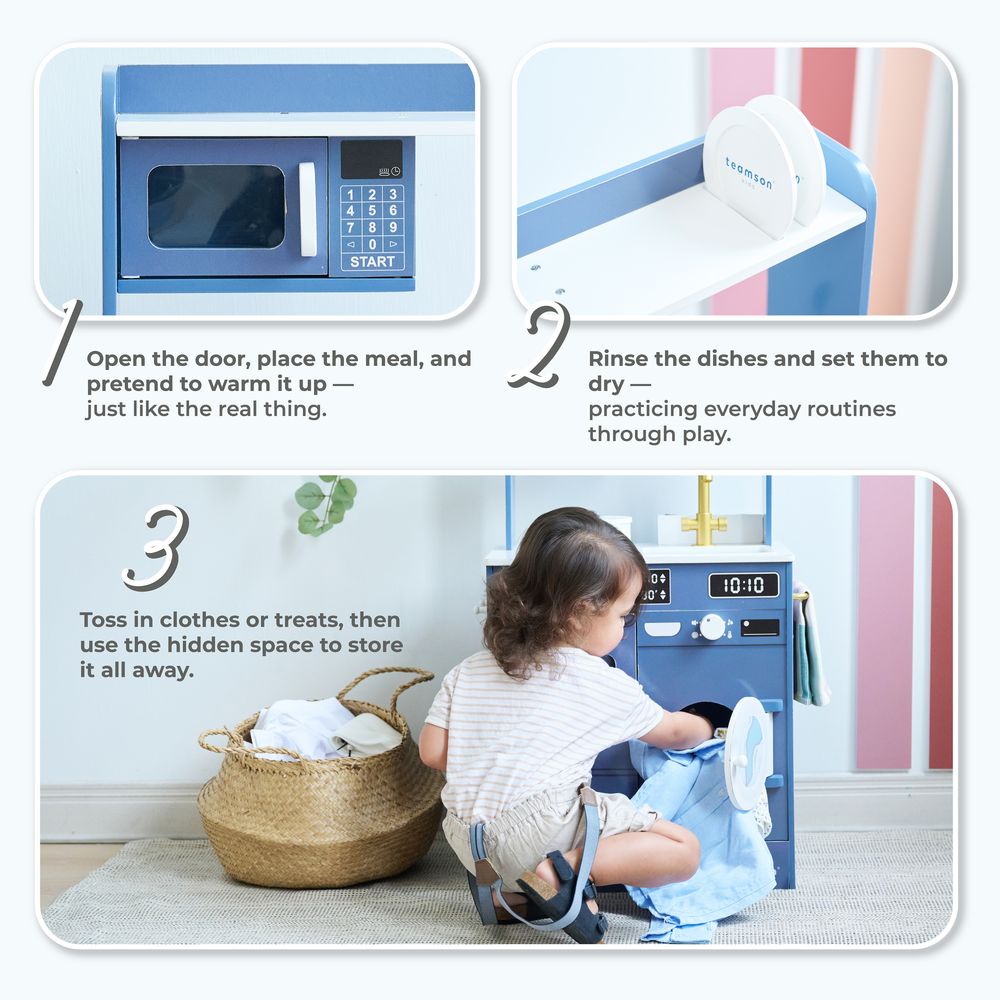 Little Chef Lake Tahoe Wooden Play Kitchen Washer & Mini Garden - Blue