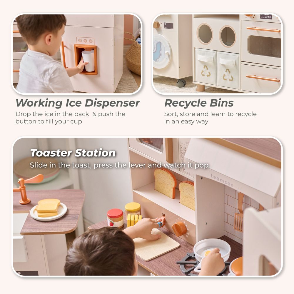 Little Chef Savannah Wooden Play Kitchen with 3 Modular Pieces - Cream
