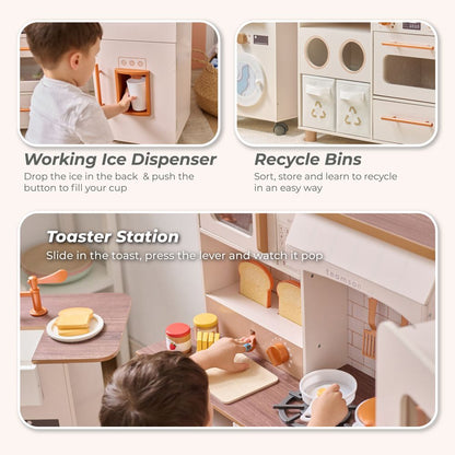 Little Chef Savannah Wooden Play Kitchen with 3 Modular Pieces - Cream