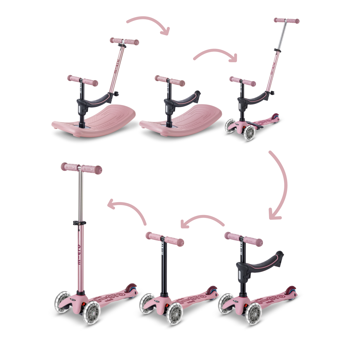 Mini Deluxe Rock & Go LED Scooter - Dusty Rose