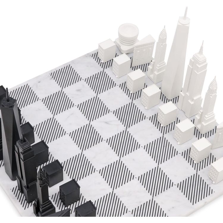 New York City Edition Acrylic Chess Set with Marble Hatch Board