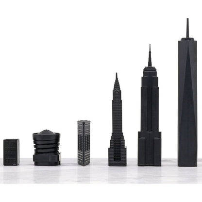 New York Versus Los Angeles Acrylic Chess Set with Marble Hatch Board
