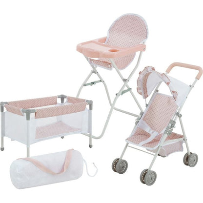 Olivia's Little World Polka Dot Princess Baby Doll 3 Piece Nursery Set - Pink
