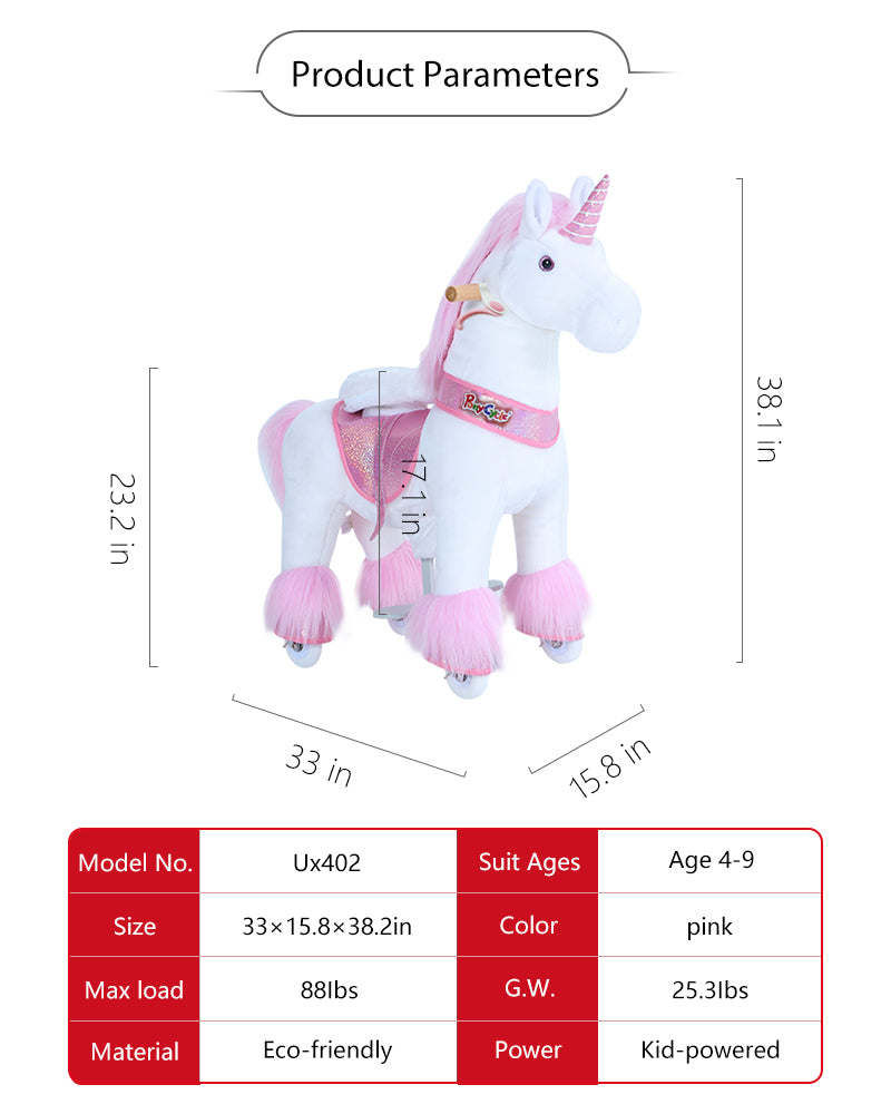 Pink Model U Ride-On Unicorn - 3-4 Years
