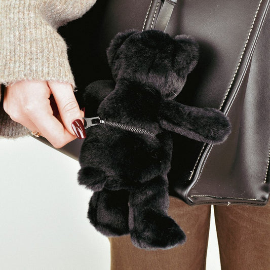 Plush Teddy Bear Bag Charm - Black