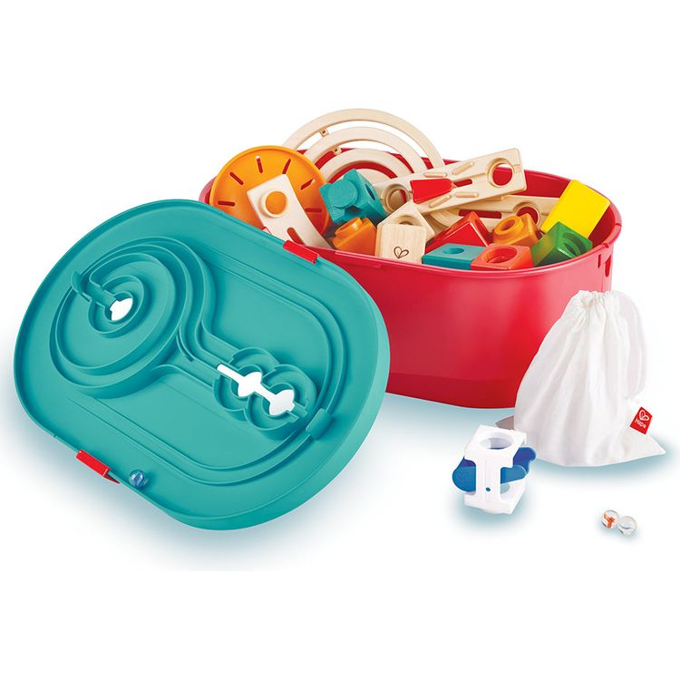 Quadrilla Stack Track Bucket Set Wooden Marble Run Blocks