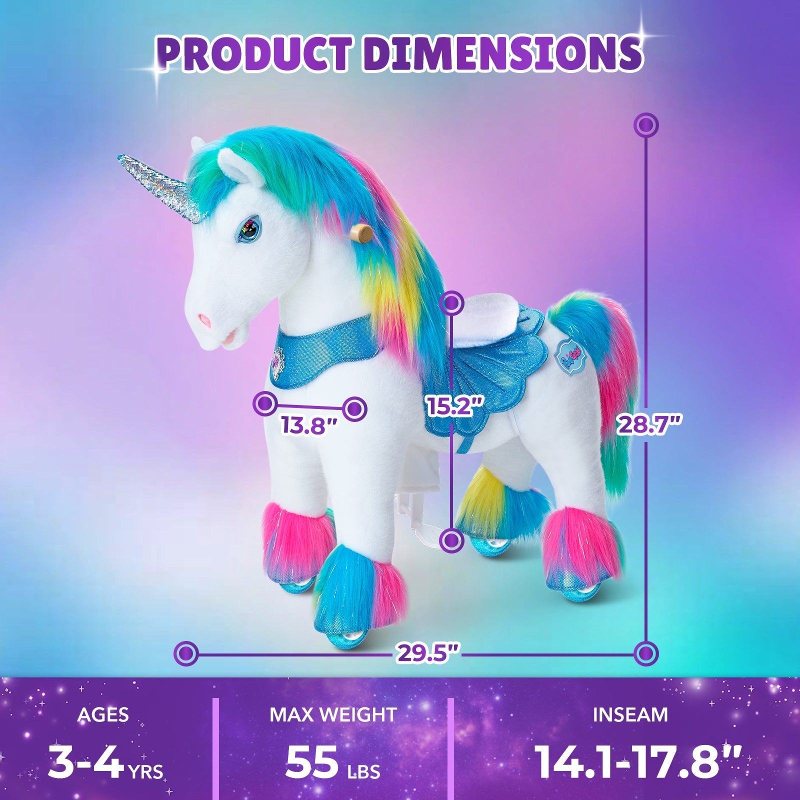 Rainbow Unicorn Model Y Ride on Toy - 3-4 Years