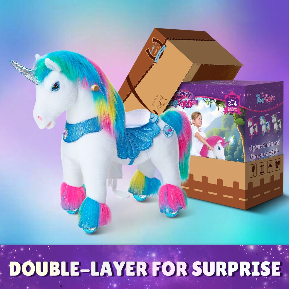 Rainbow Unicorn Model Y Ride on Toy - 3-4 Years
