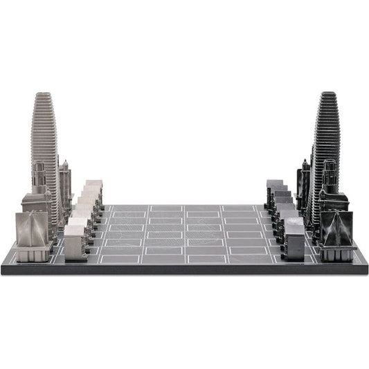 San Francisco Edition Stainless Steel Chess Set with Wood Map Board