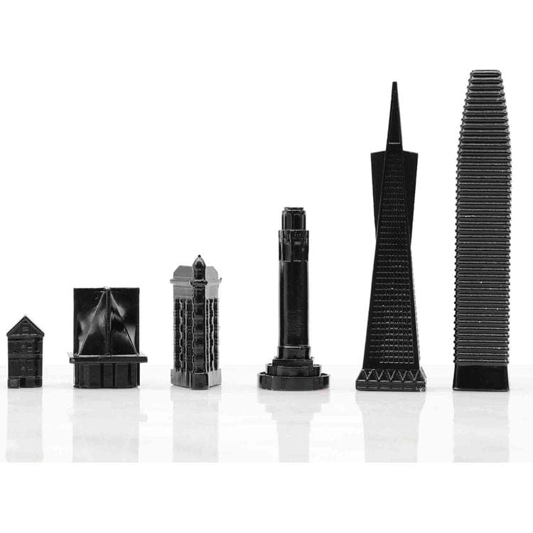 San Francisco Edition Stainless Steel Chess Set with Wood Map Board