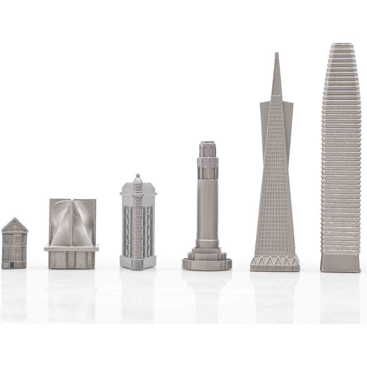 San Francisco Edition Stainless Steel Chess Set with Wood Map Board