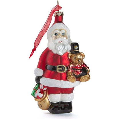 Santa & Teddy Bear Glass Ornament