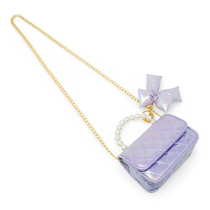 Shiny Quilted Fluffy Bow Handbag - Purple