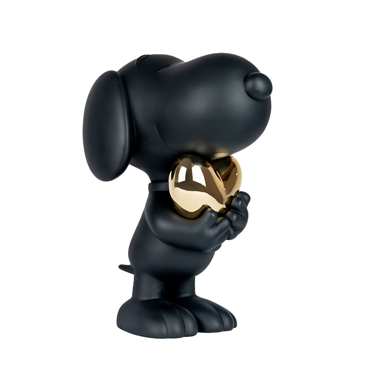 Snoopy Matte Black Figure with Chrome Gold Heart - 21.6"