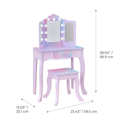 Stardust Gisele Wood Vanity Table with LED Mirror & Drawer - Purple