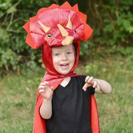 Triceratops Red Hooded Cape - Size 4-5 Years