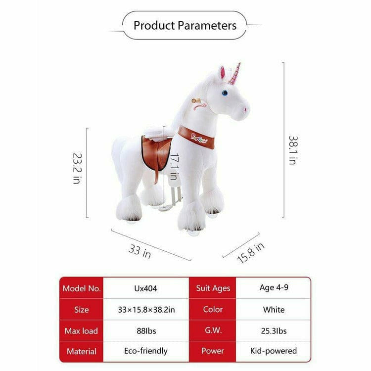White Model U Ride-On Unicorn - 4-7 Years