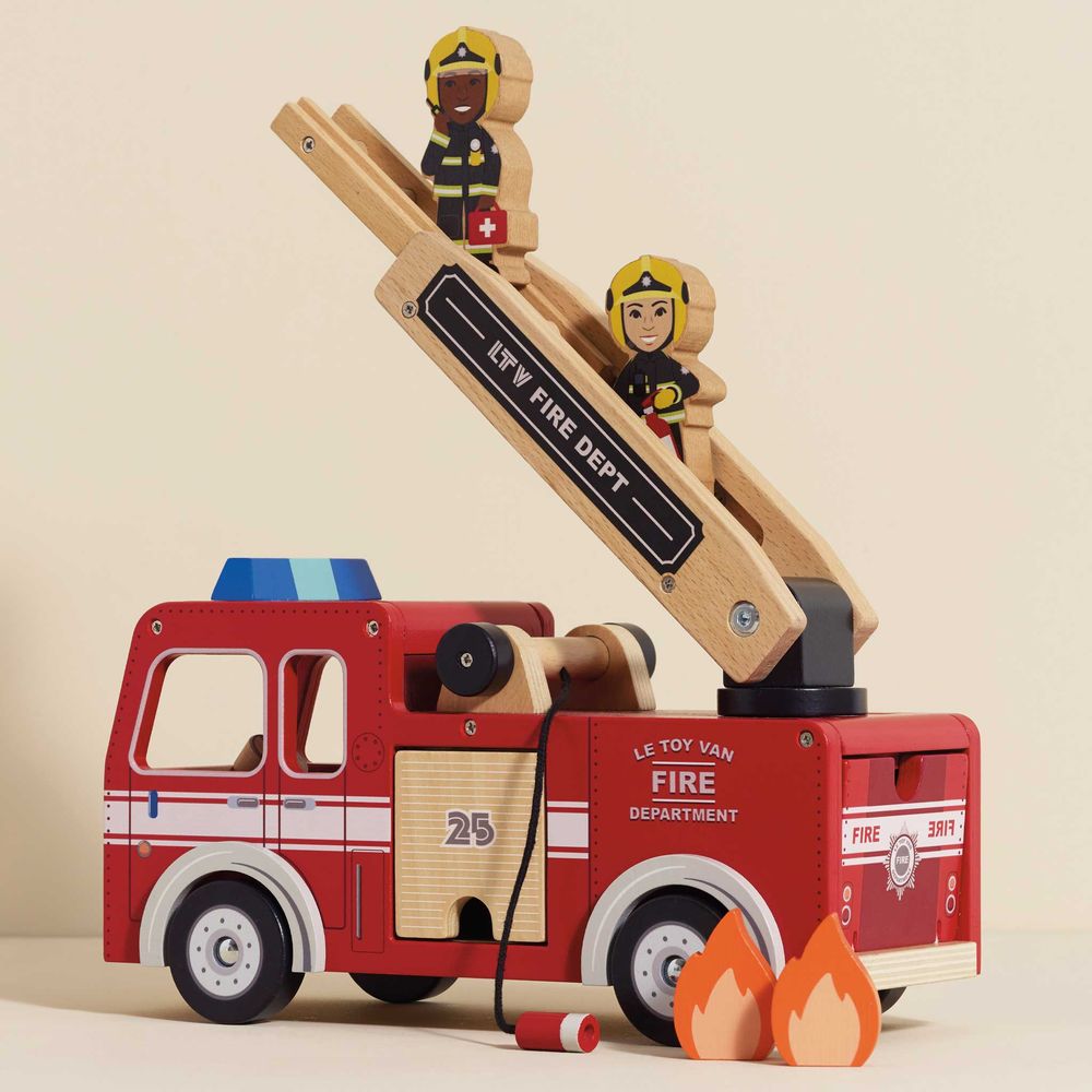 Wood Fire Engine with Firefighters