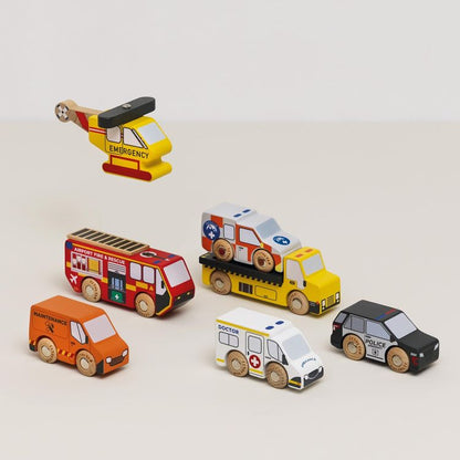 Wooden Set of 7 Emergency Vehicles