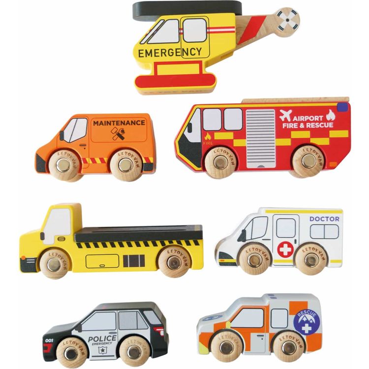 Wooden Set of 7 Emergency Vehicles