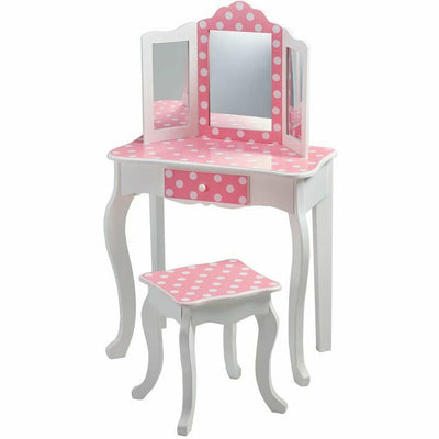 Teamson Kids Room Decor Fashion Polka Dot Prints Gisele Play Vanity Set - Pink / White